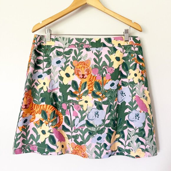 ModCloth Princess Highway Skirt Size 16 Pink Terrain of Tigers Mini Linen NWT - Picture 1 of 10